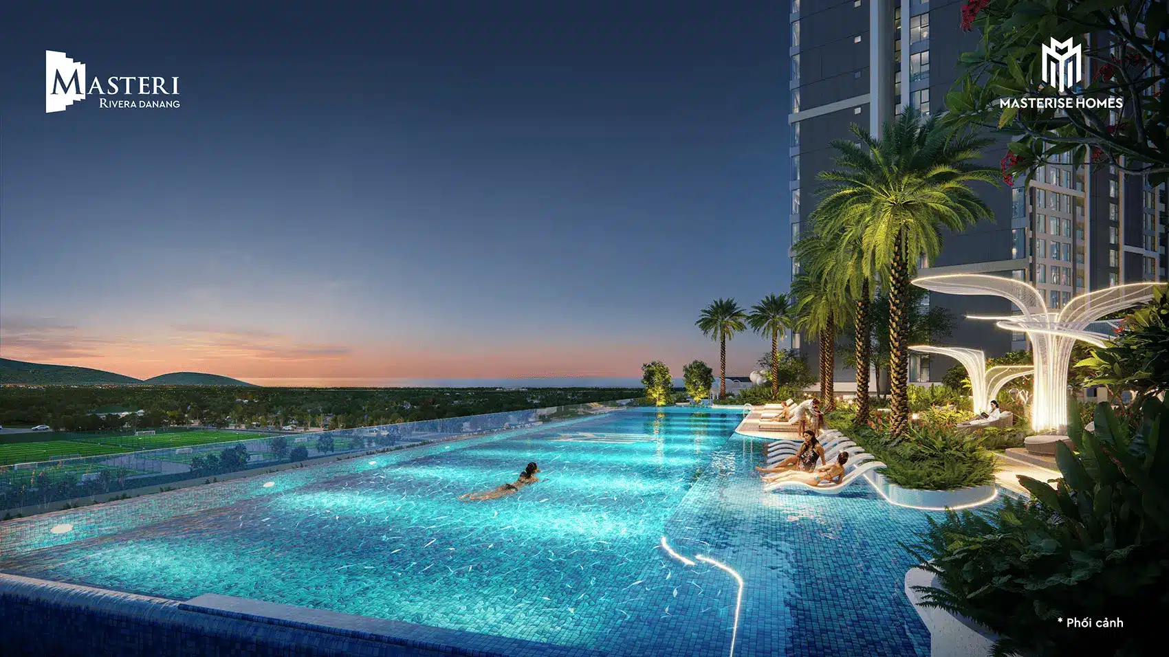 Tiện ích bể bơi resort đẳng cấp tại Masteri Rivera Đà Nẵng, hòa mình với thiên nhiên khoáng đạt.