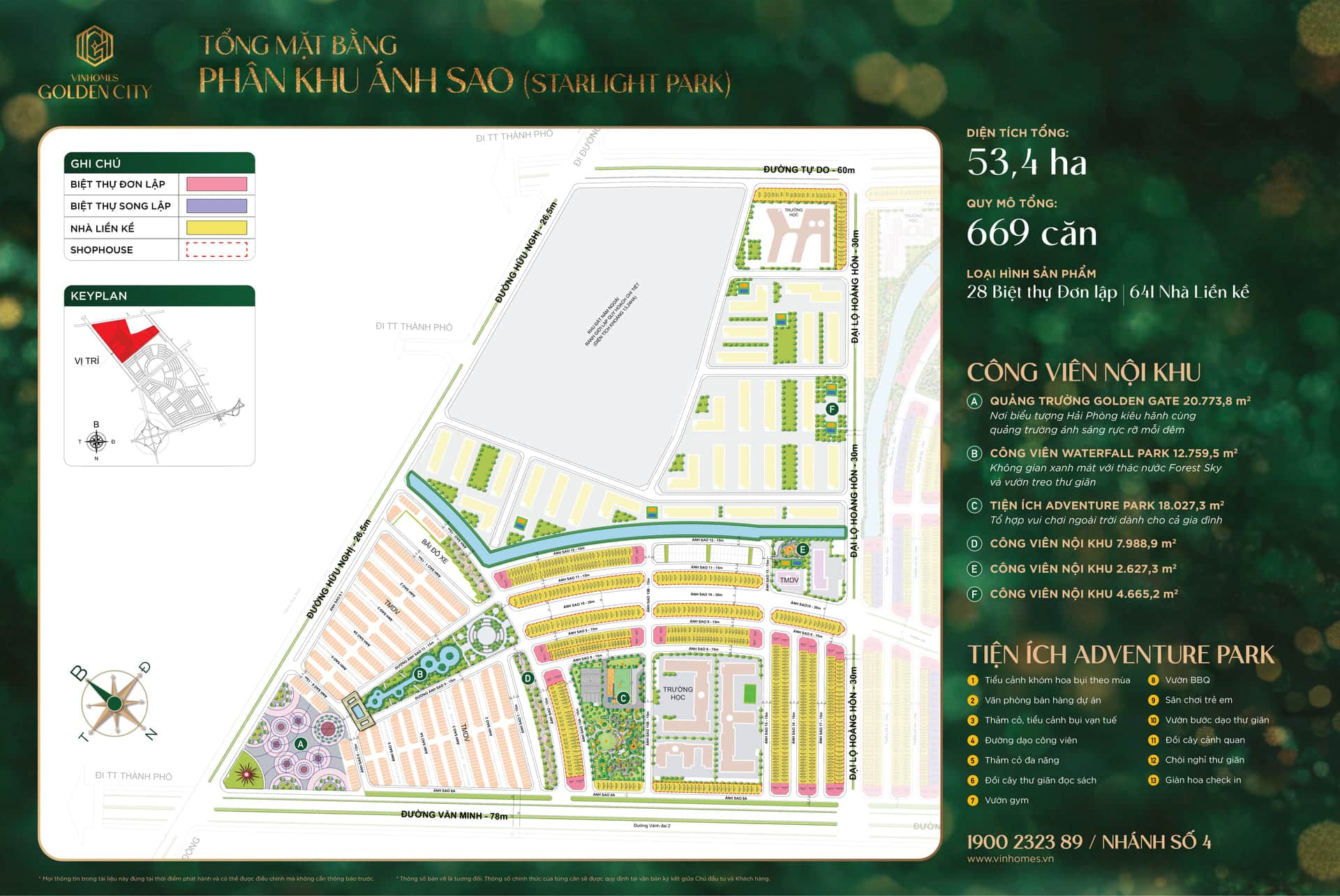 Bản vẽ mặt bằng tổng thể phân khu Ánh Sao Vinhomes Golden City thể hiện quy hoạch khoa học, phân bố hài hòa các dãy nhà phố, biệt thự cùng hệ thống tiện ích nội khu và cảnh quan xanh ngập tràn. Sơ đồ mặt bằng tổng thể phân khu Ánh Sao Vinhomes Golden City minh họa chi tiết vị trí từng lô đất, đảm bảo tối đa sự riêng tư, thông thoáng và cơ hội sở hữu không gian sống lý tưởng.