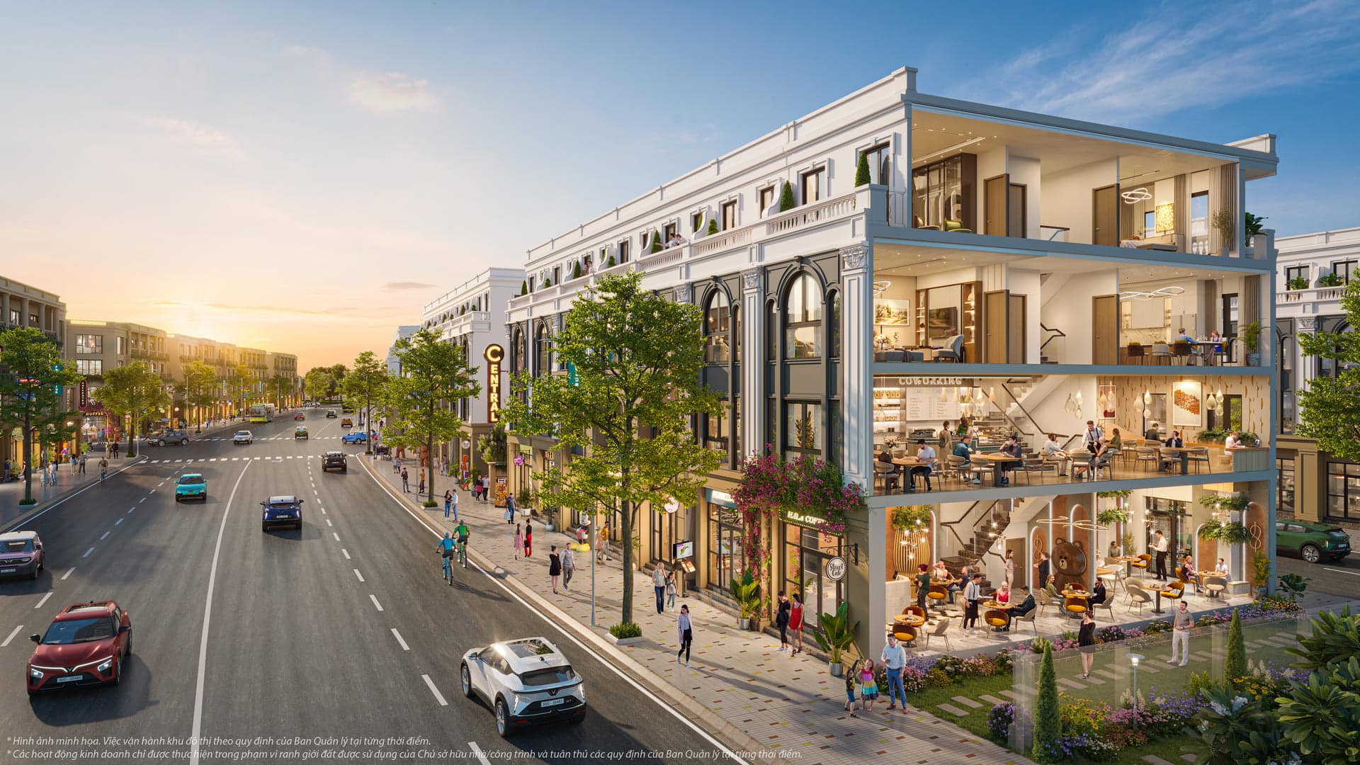 Thiết kế shophouse liền kề sở hữu kiến trúc hiện đại với mặt tiền kinh doanh sầm uất tại tầng trệt, kết hợp hoàn hảo cùng không gian sinh hoạt gia đình riêng tư, sang trọng và tối ưu ánh sáng tự nhiên ở các tầng trên. Mặt bằng thiết kế shophouse liền kề được phân chia công năng khoa học, linh hoạt biến tấu đa dạng mô hình kinh doanh, kết hợp tuyệt vời cùng hạ tầng giao thông đồng bộ và thảm xanh cảnh quan bao quanh căn nhà.